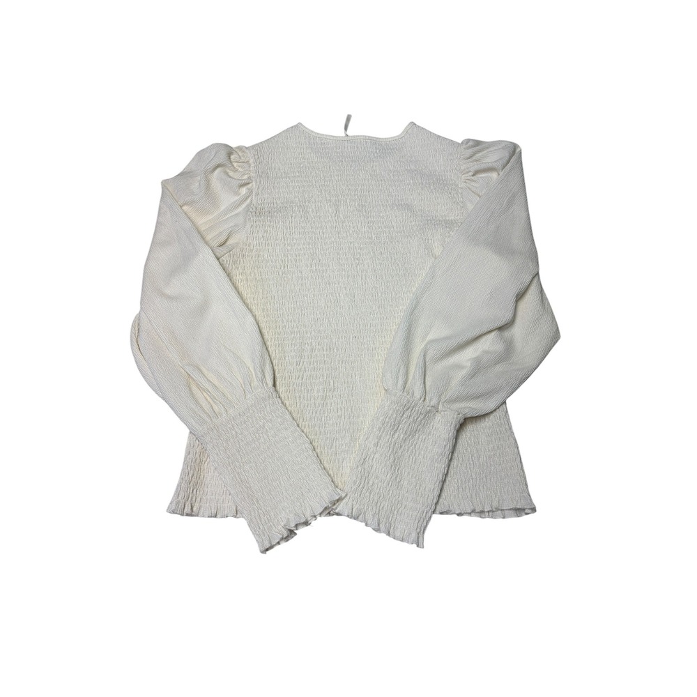 Anthropologie Ivory Smocked Puff Sleeve Blouse XL Cream Textured Top - Picture 5 of 8